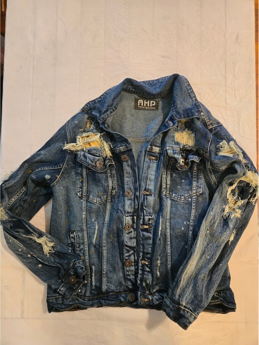 AHP Another Hype Piece XL distressed denim jacket Y2K grunge